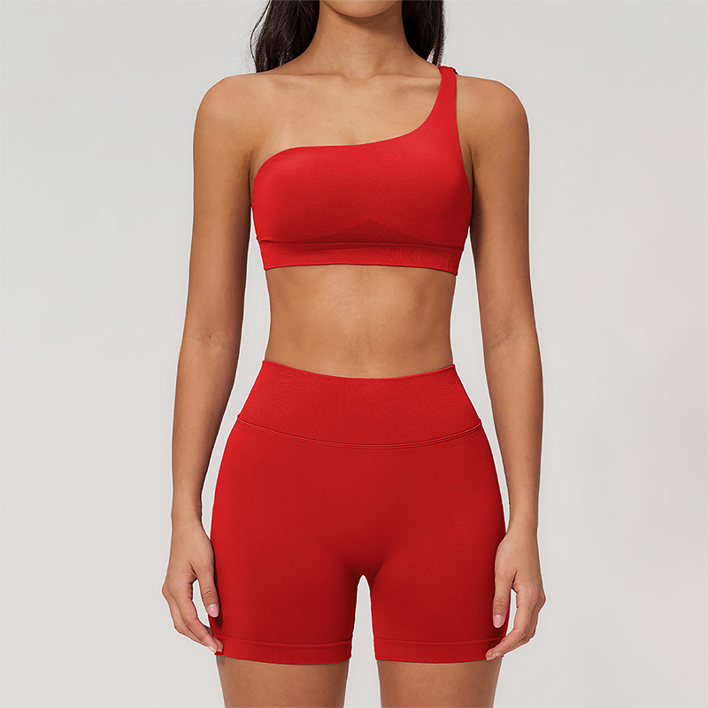 Wholesale Seamless One-Shoulder Sports Bra & High-Waist Biker Shorts Set – Quick-Dry Yoga 2-Piece