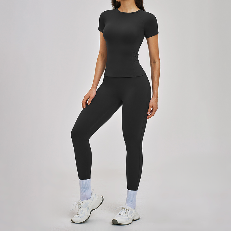 Wholesale Round Neck Short Sleeve Tank Top+High Waist Legging 2-piece Set