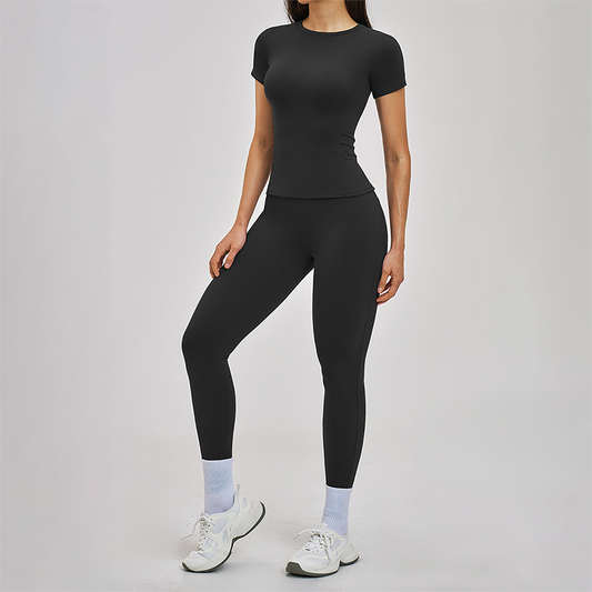 Wholesale Round Neck Short Sleeve Tank Top+High Waist Legging 2-piece Set
