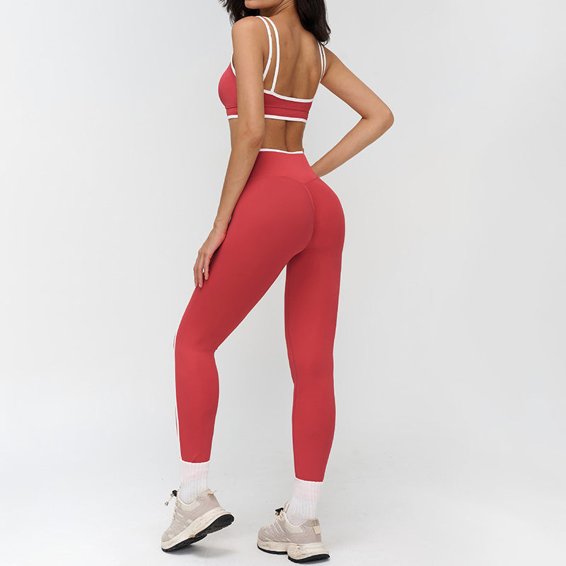 Women's Contrasting Color Wide Strap Sports Bra + leggings 2-Piece Set