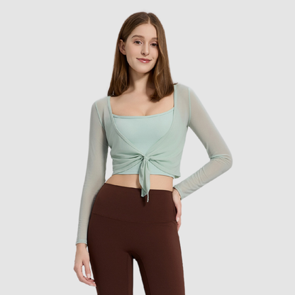 Wholesale Women's Tie-Front Yoga Top & Built-In Cup Bra Set