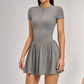 Solid Half Zipper Pleated Anti-Exposure Tennis Dress