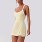 Wholesale Women's Spaghetti Strap Tennis Dress – Feather-Trim Anti-Exposure Fitness Dress