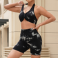 Seamless tie-dye halter backless bra + high-waisted shorts two-piece set