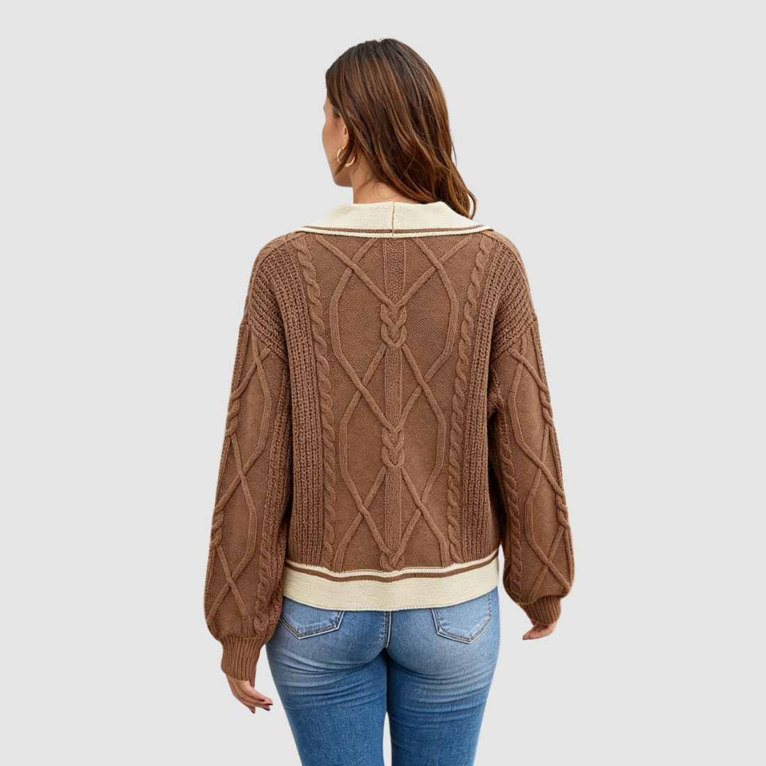 Wholesale Women’s Contrast V-Neck Cropped Knit Sweater