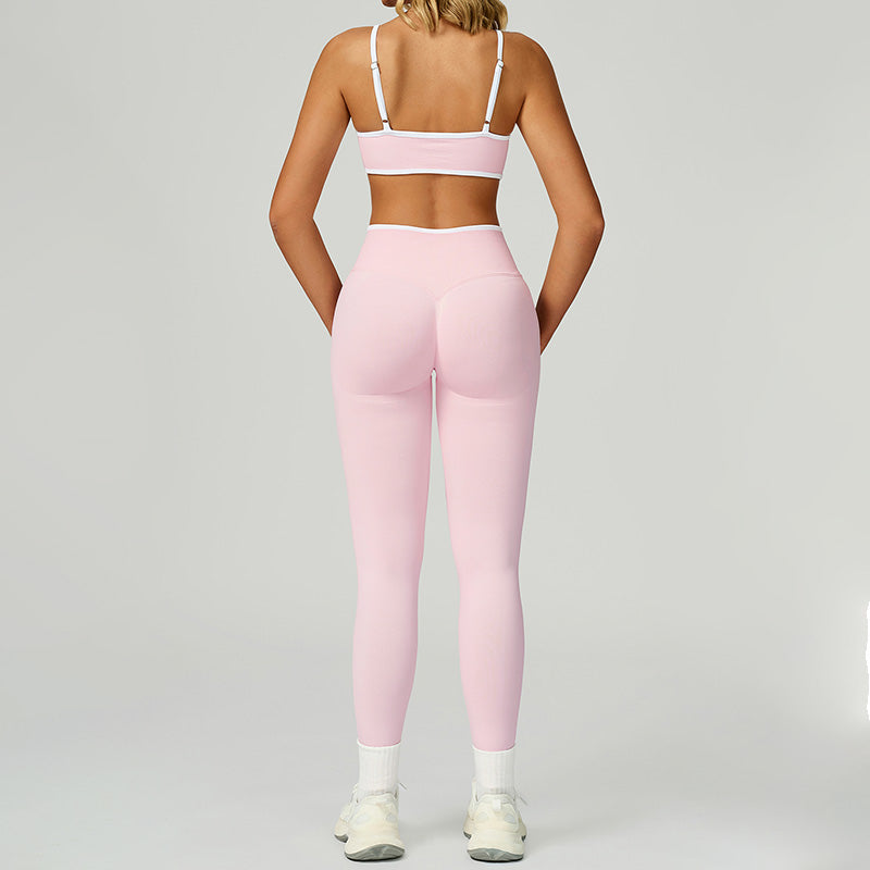 Seamless Contrasting Color Sports Bra + High-waisted leggings 2-Piece Set