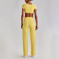 Wholesale Women's Short Sleeve Exposed Back Bra+Naked Feel Straight Leg Pants Yoga Set