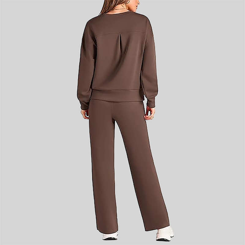 Wholesale Women's Long Sleeve Knit Sweatshirt & Wide-Leg Pants Set