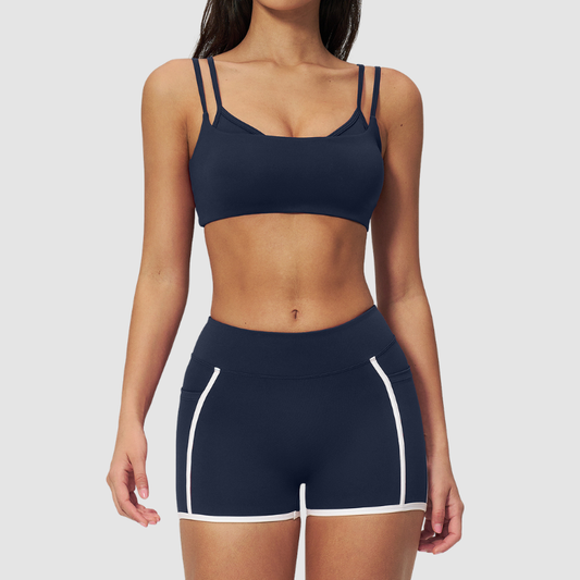 Wholesale Naked-Feel Stripe-Detail Sports Bra & High-Waist Biker Shorts Set – Sculpting Yoga 2-Piece