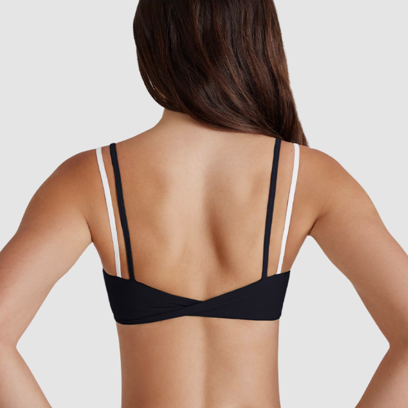 Faux two-piece color-blocked sports bra