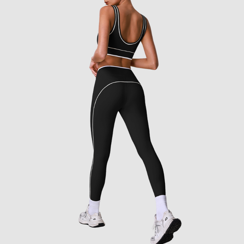 Wholesale Naked-Feel Color-Block Sports Bra & High-Waist Leggings Set – Cross-Back Yoga 2-Piece