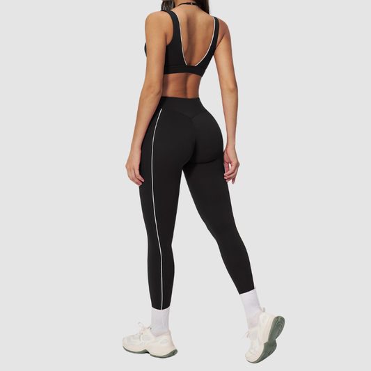 Wholesale Naked-Feel Stripe-Detail Sports Bra & High-Waist Leggings Set – Sculpting Yoga 2-Piece