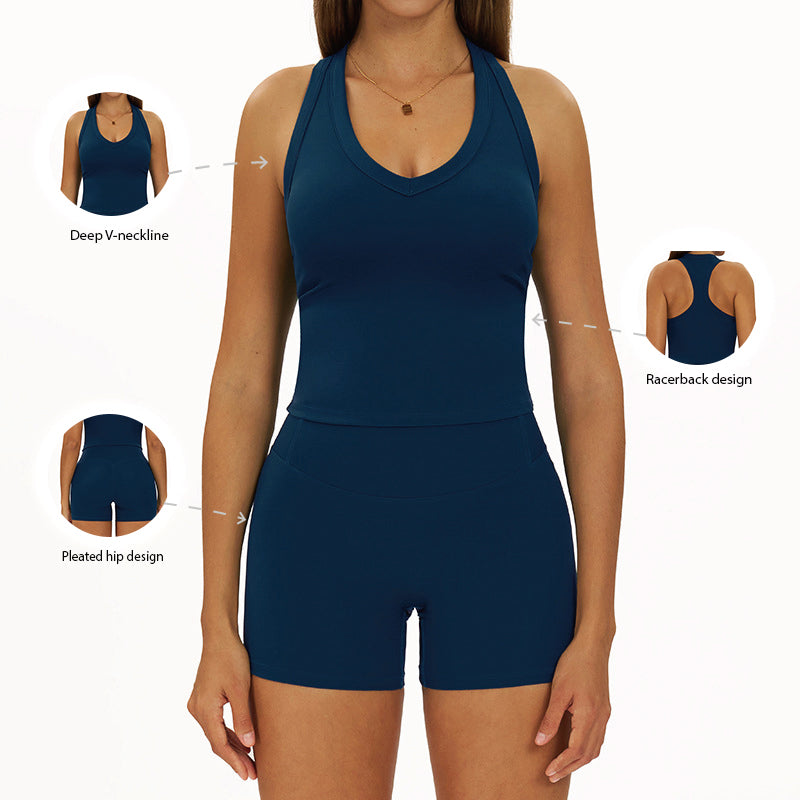 Racerback Sports top + High-waisted shorts 2-Piece Set