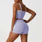 Layered-Look Spaghetti Strap Crop Top + High-Waisted Butt-Lifting Shorts 2-Piece Set
