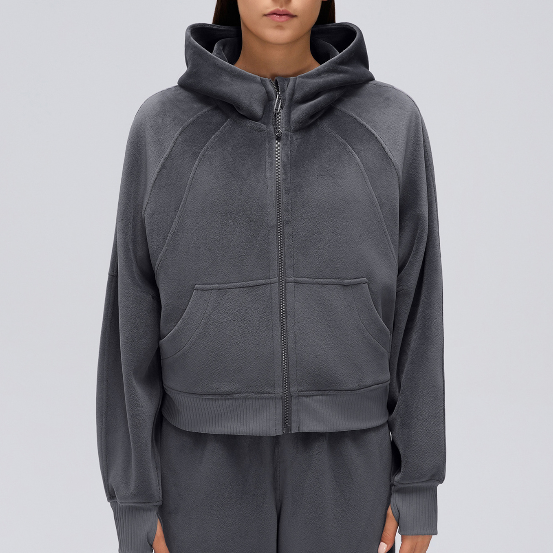 Wholesale Zip Up Hoodie Women's Cropped Hooded Sports Jacket
