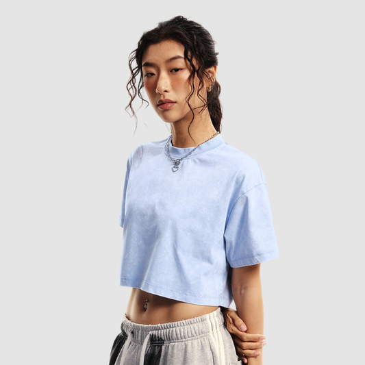 Wholesale Cropped Drop-Shoulder Tee – Cotton Sorona Blend Streetwear Top