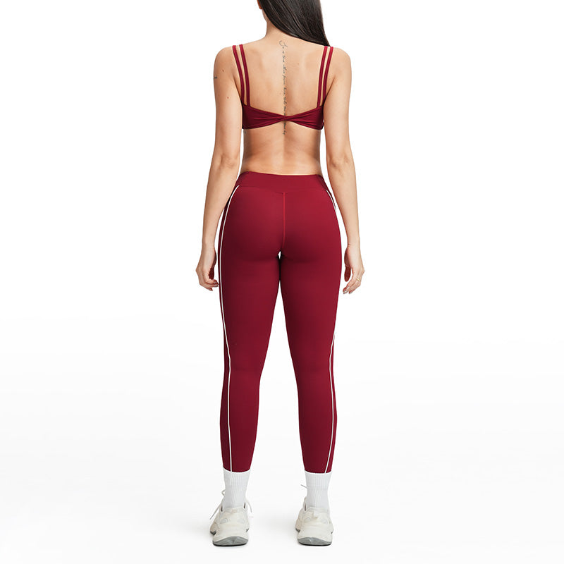 Color-block backless bra + high-waisted leggings 2-piece set