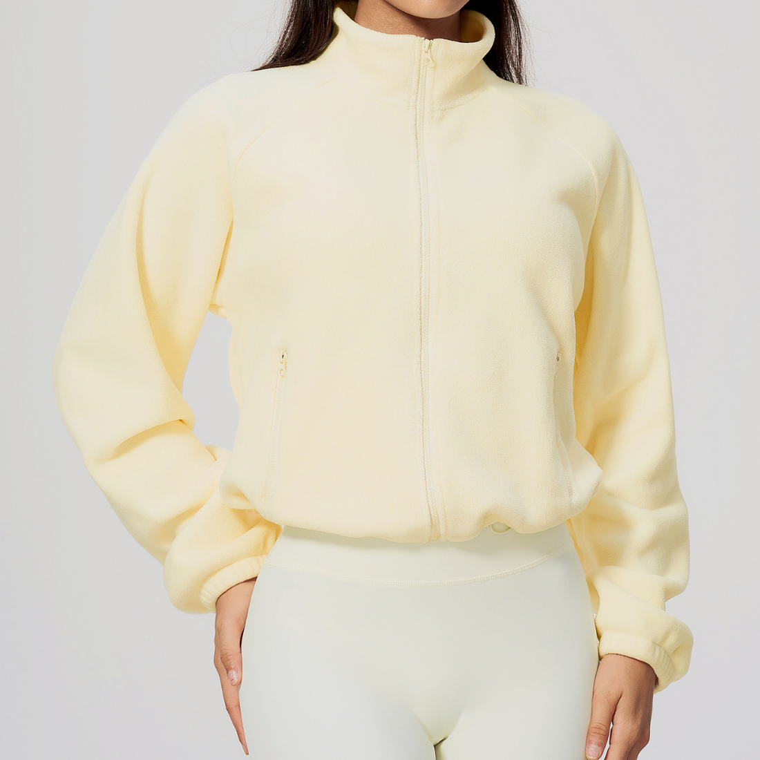 Wholesale Women's Activewear Plush Stand-Collar Zip Cropped Sports Jacket