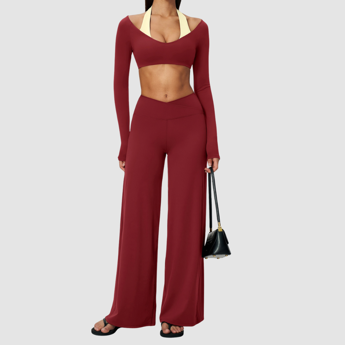 Wholesale Women's Long-Sleeve Top+Wide-Leg Fitness Pants Yoga Set