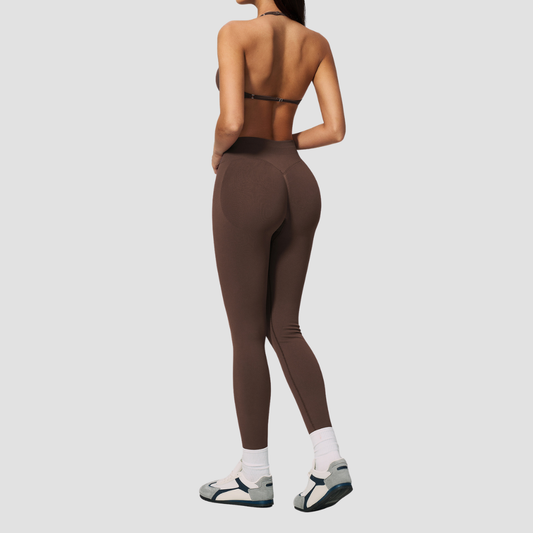 Wholesale Women's Seamless Yoga Set: Strappy Sports Bra & Leggings – High-Stretch w/ Chest Pad