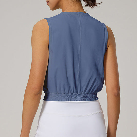 Wholesale V-neck Solid sleeveless Tennis Crop | Wonderxfans bulk activewear