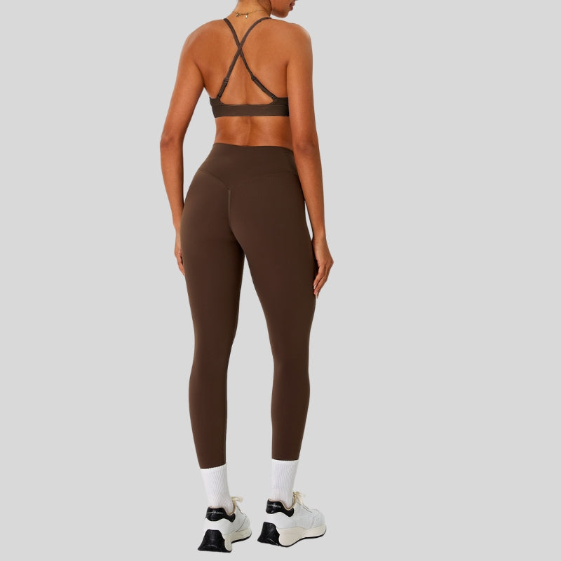 Strap sports bra+high-waisted leggings 2-piece set