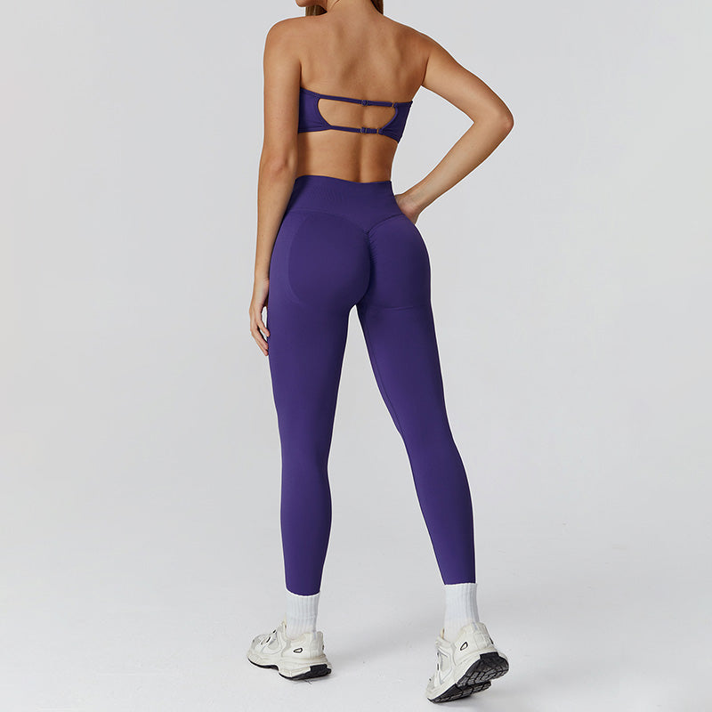 Seamless Tube Sports Bra + High-waisted leggings 2-Piece Set