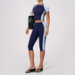 Wholesale Women's Colorblock Bare-Feel Yoga Set Short Sleeve Top & Capri Pants