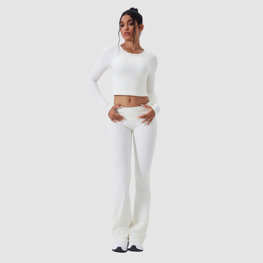 Wholesale back-cut yoga top + flared | Wonderxfans bulk activewear
