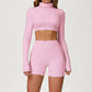 High-Neck Cropped Long Sleeve + Butt-Lifting Shorts 2-Piece Set