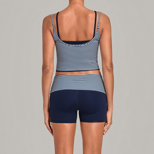 Wholesale Women's Retro Print Double-Strap Yoga Vest+High-waist Shorts Two-Piece Set