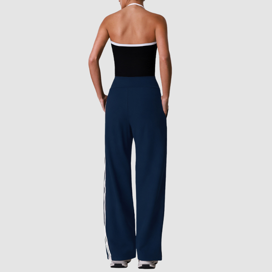 Wholesale Women's Striped Yoga Tank Top + High-Waist Wide-Leg Pants Set – Built-In Bra Pad Gym Fitness Set