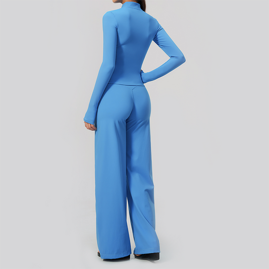Wholesale Women's 3-Piece Yoga Set – Zip Jacket, Sports Bra & Wide-Leg Pants