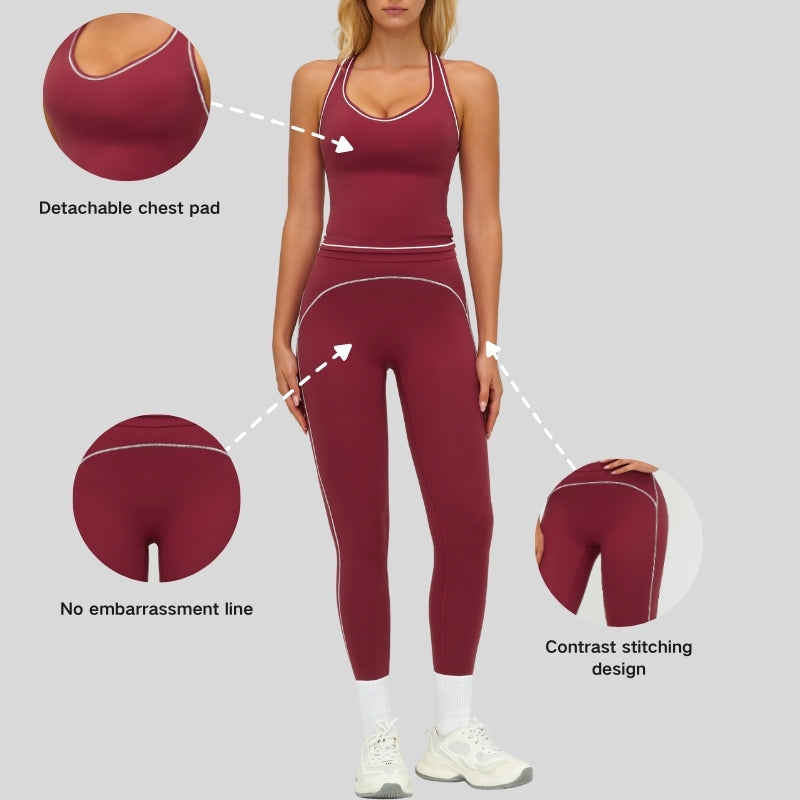 Contrasting racerback tank top+High waisted leggings 2-piece set