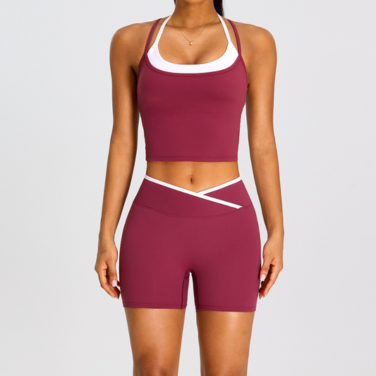 Wholesale Women's Color Block Racerback Sports Bra & Shorts Set – Naked Feel Yoga Gym Fitness Activewear