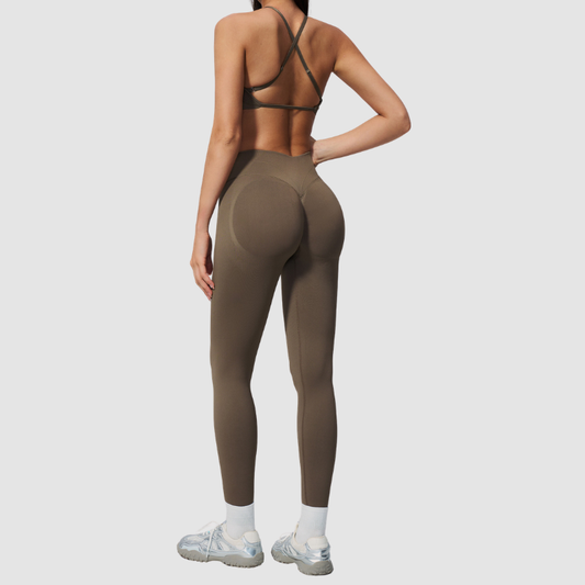 Wholesale Women's Cross-Back Seamless Yoga Set – Tummy Control High-Waist Sports Bra & Leggings