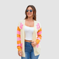 Wholesale Women’s Contrast Flower Stripe Knit Cardigan