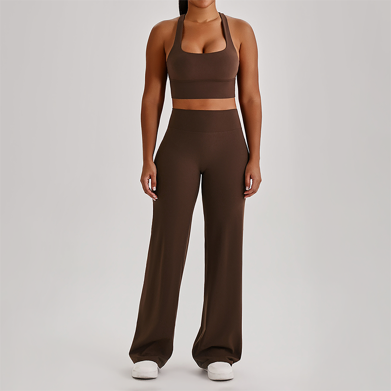 Wholesale Women's Peach Lift High Waist Flare Pants Yoga Set – Cross Back Sports Bra 0258