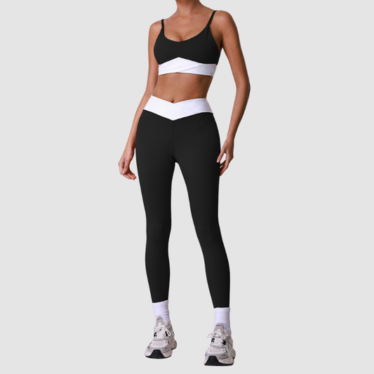 Wholesale Women's Naked-Feel Color-Block Racerback Sports Bra + V-Waist 7/8 Leggings Set – Yoga Fitness Activewear