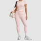 Wholesale Women's Naked-Feel Short Sleeve Top + High-Waist Leggings Set – Peach Lift Yoga Fitness Activewear