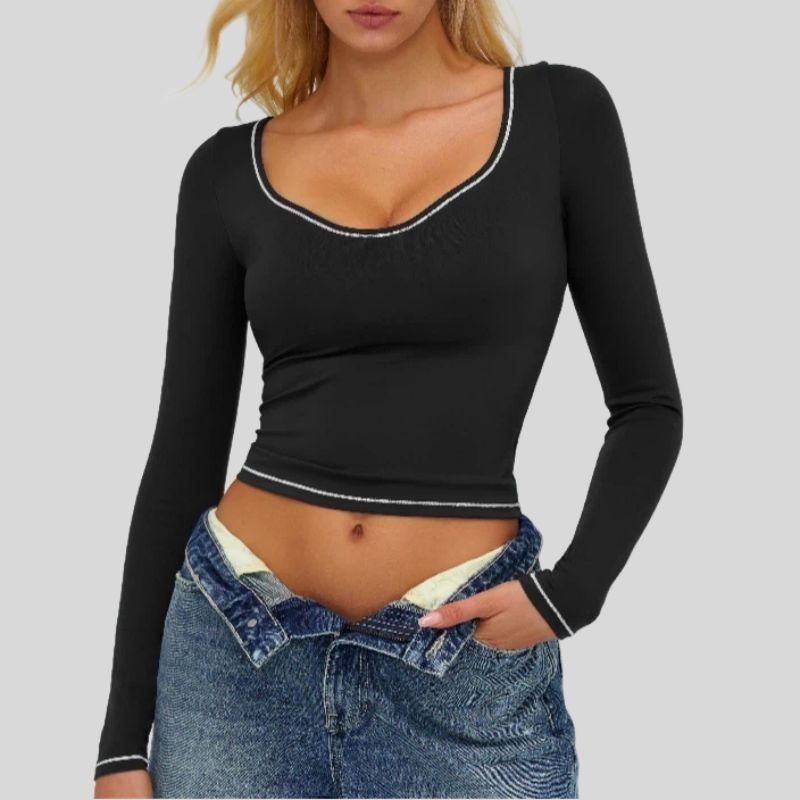 Color-blocked long-sleeved sports top