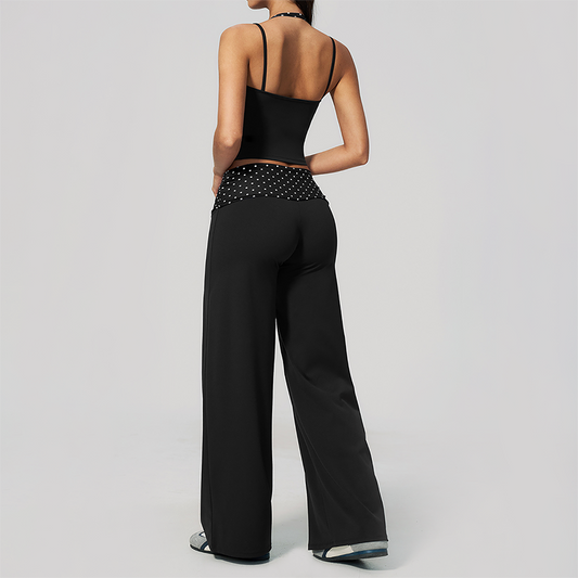 Wholesale Women's Polka Dot & Stripe Yoga Set Tank Top & Wide-Leg Pants w/ Chest Pad