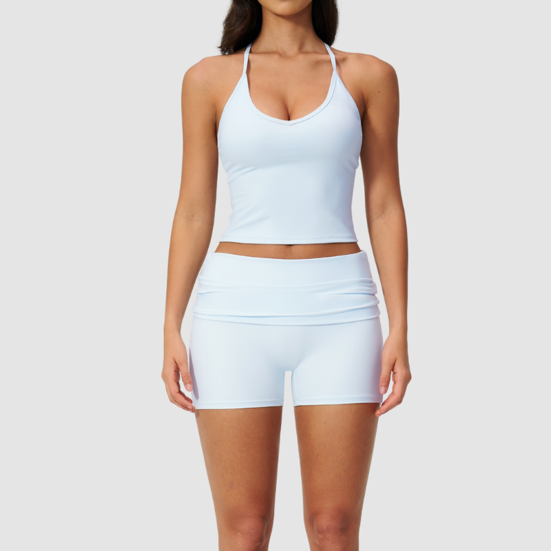 Wholesale women's brushed vest and fold-over hip-lifting shorts set