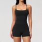 Wholesale Women's Brushed Tank Top & Booty-Lift Shorts Set – Seam-Detail Naked-Feel Yoga 2-Piece Set