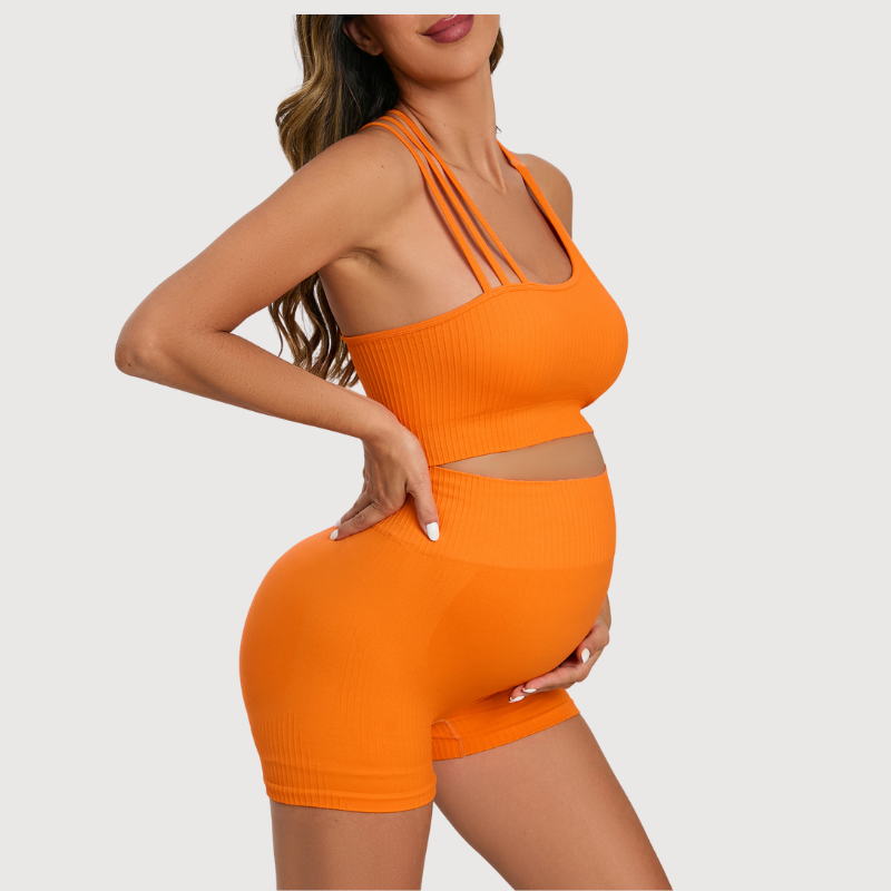 Pregnant women's yoga shorts and sports bra two-piece set