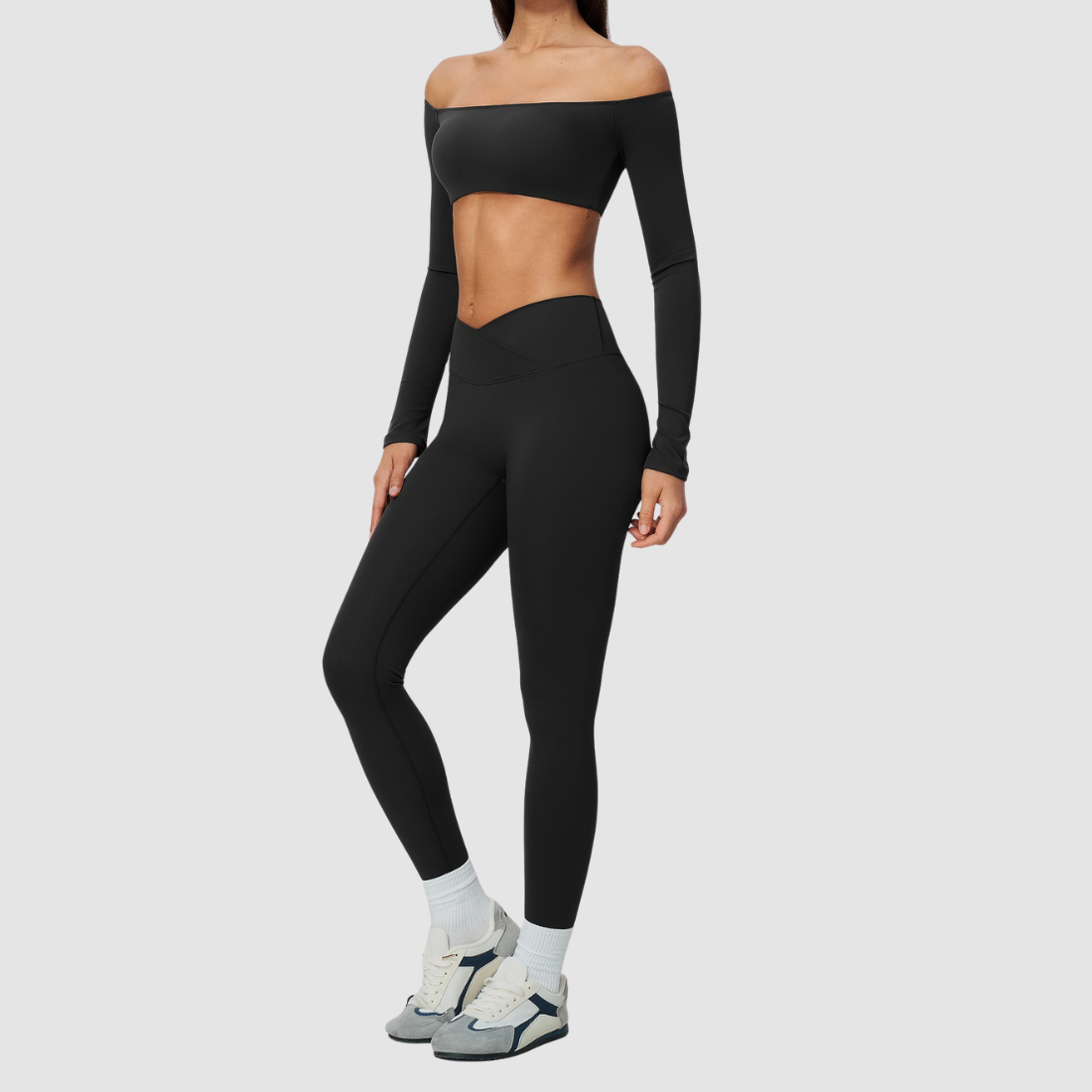 Wholesale Women's One-Shoulder Long-Sleeve Top+Yoga Leggings Set