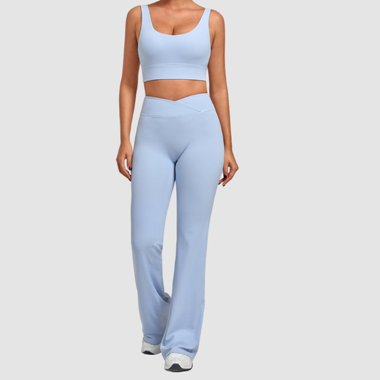 Wholesale Women's Naked-Feel Sports Bra + Flare Pants Set – Moisture-Wicking Yoga Fitness Activewear