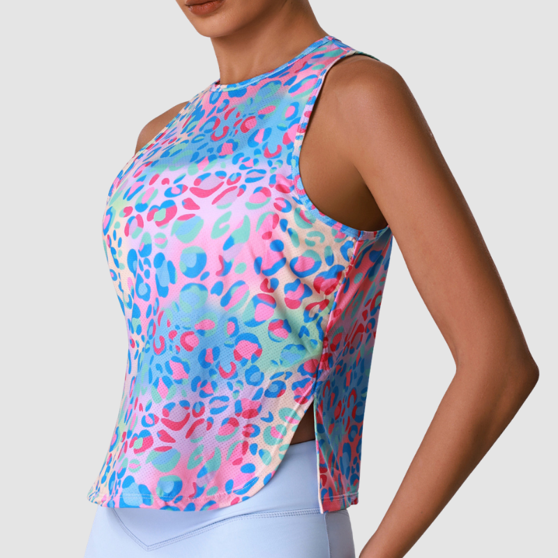 Wholesale Women's Floral Print Ice Silk Athletic Tank Top – Moisture-Wicking Gym Running Fitness Vest