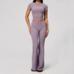 Wholesale Women's Buttery Soft Short Sleeve Crop Top & Flare Pants Yoga Set