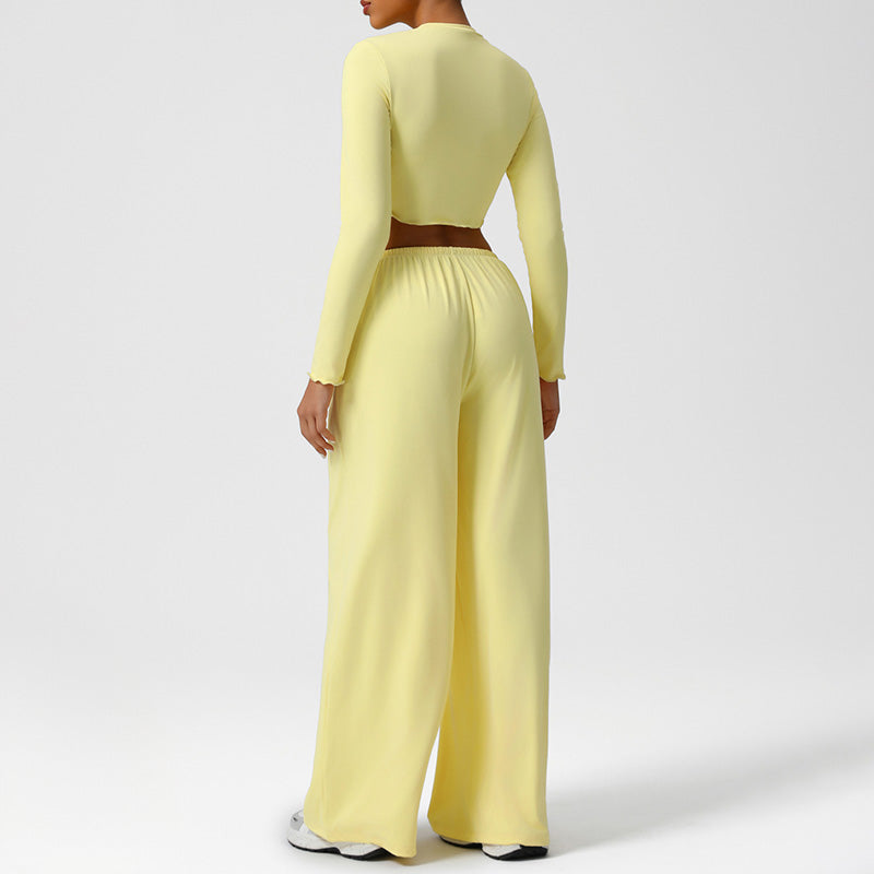 Snug-Fit Cropped Long Sleeves + Loose Drawstring Wide-Leg Pants 2-Piece Set
